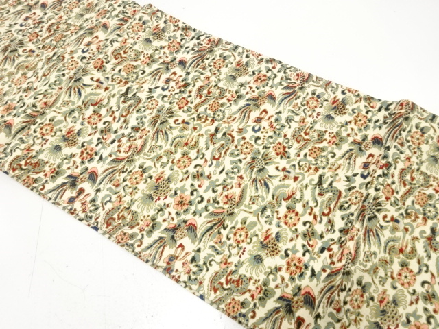 アンティーク　宝尽くしに龍・鳳凰・花模様　開き名古屋帯（額縁仕立て）（着用可）